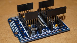 Holding the female headers in place using the Arduino stacking headers.